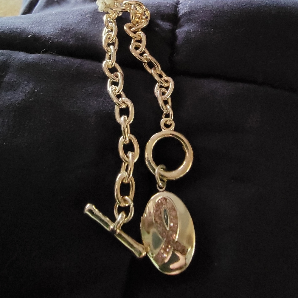 Breast cancer stainless steal bracelet with memorial picture holdet